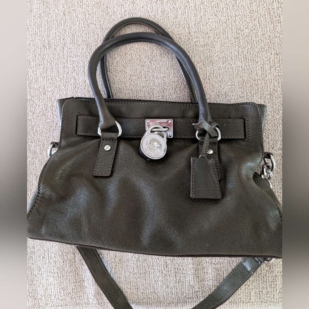 Green Leather Michael Kors Hamilton Satchel